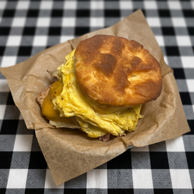 Steak, Egg & Cheese Biscuit.