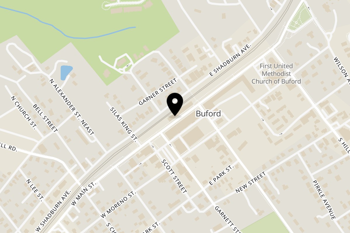 Map showing the location of Main St. Deli on 60 East Main Street Northeast in Buford